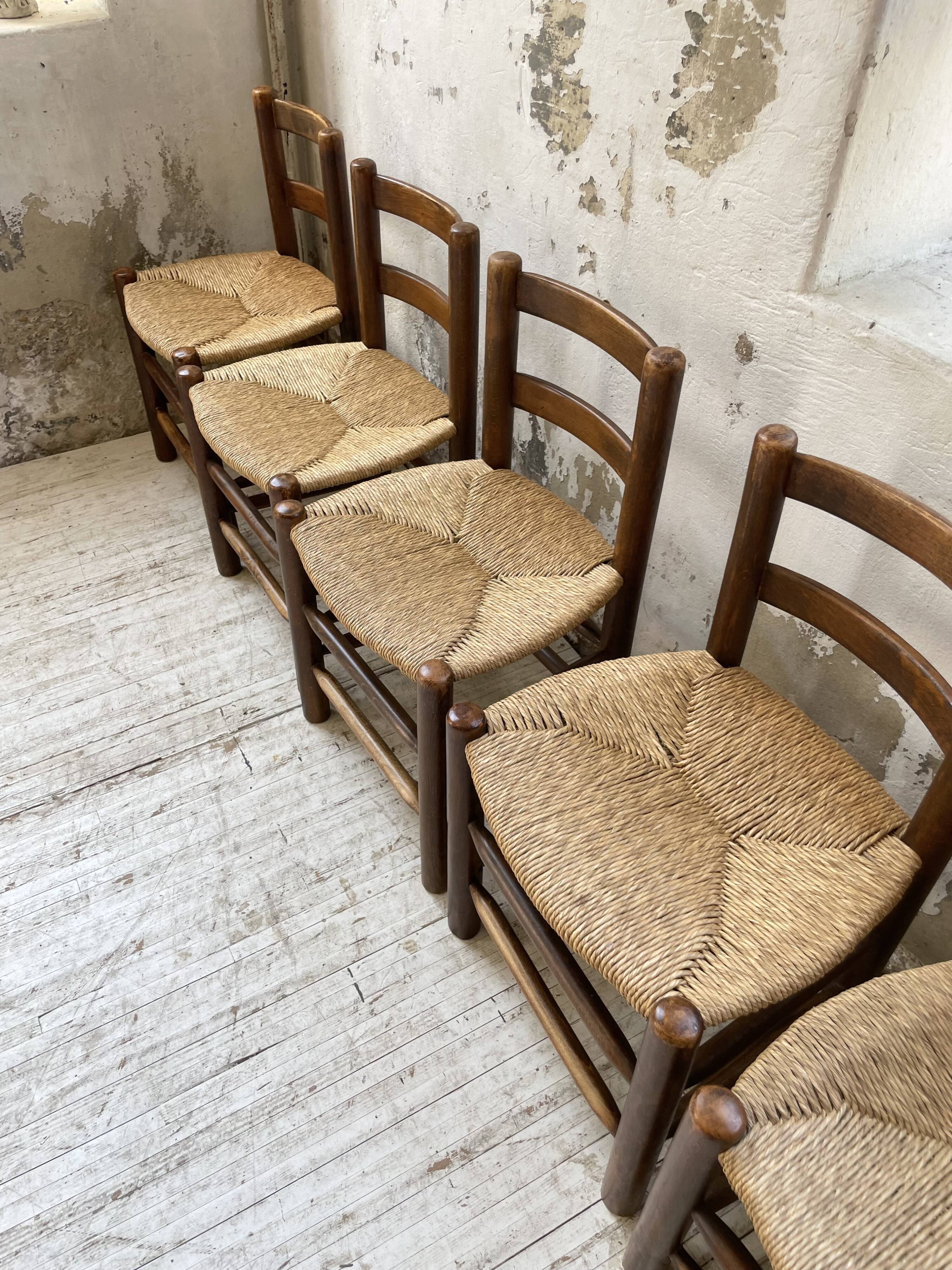 6 straw and oak chairs, mountain furniture