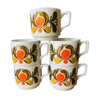 Lot de 5 mugs années 70 Tognana Italie