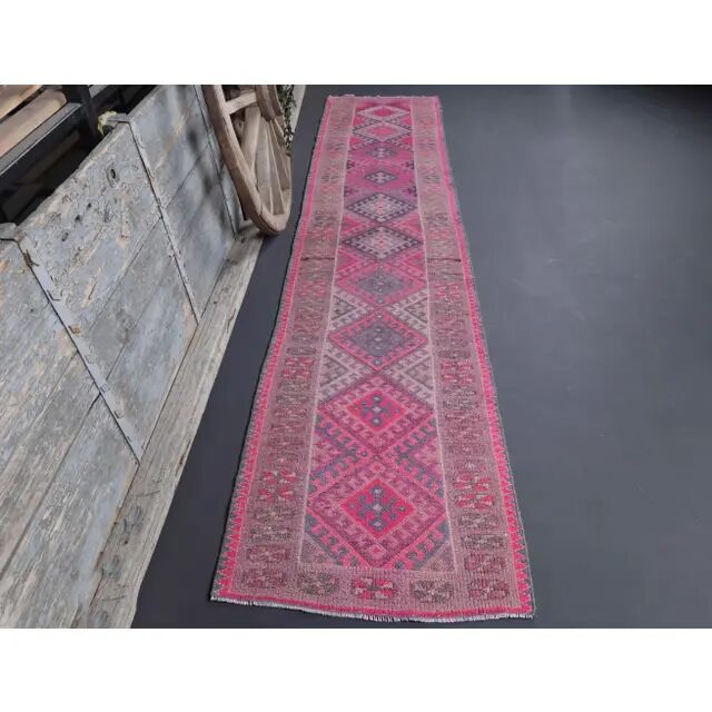1970s vintage Turkish Oushak diamond wool runner