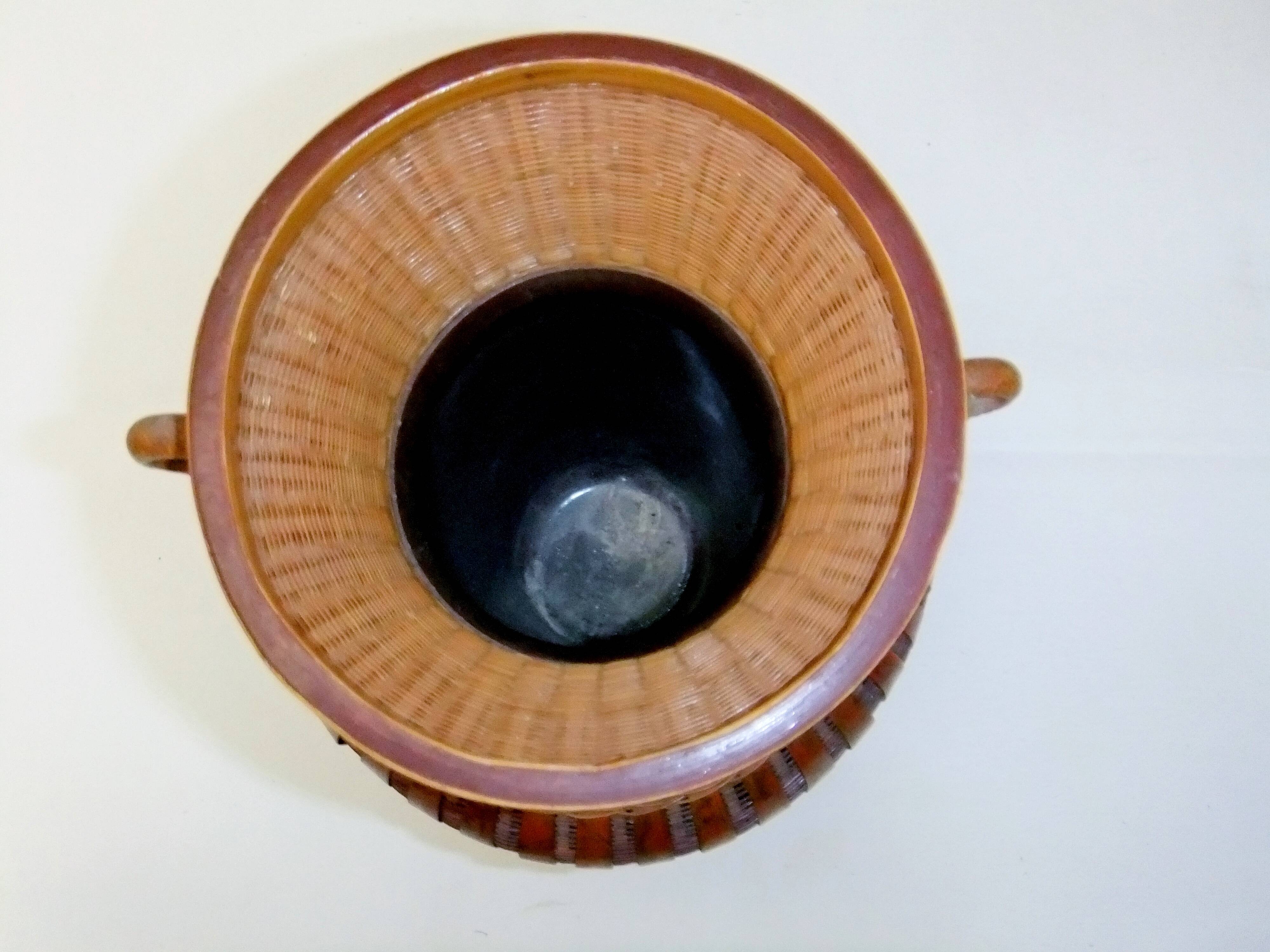 Antique Shanghai vase woven rattan bamboo ceramic People's Republic of China