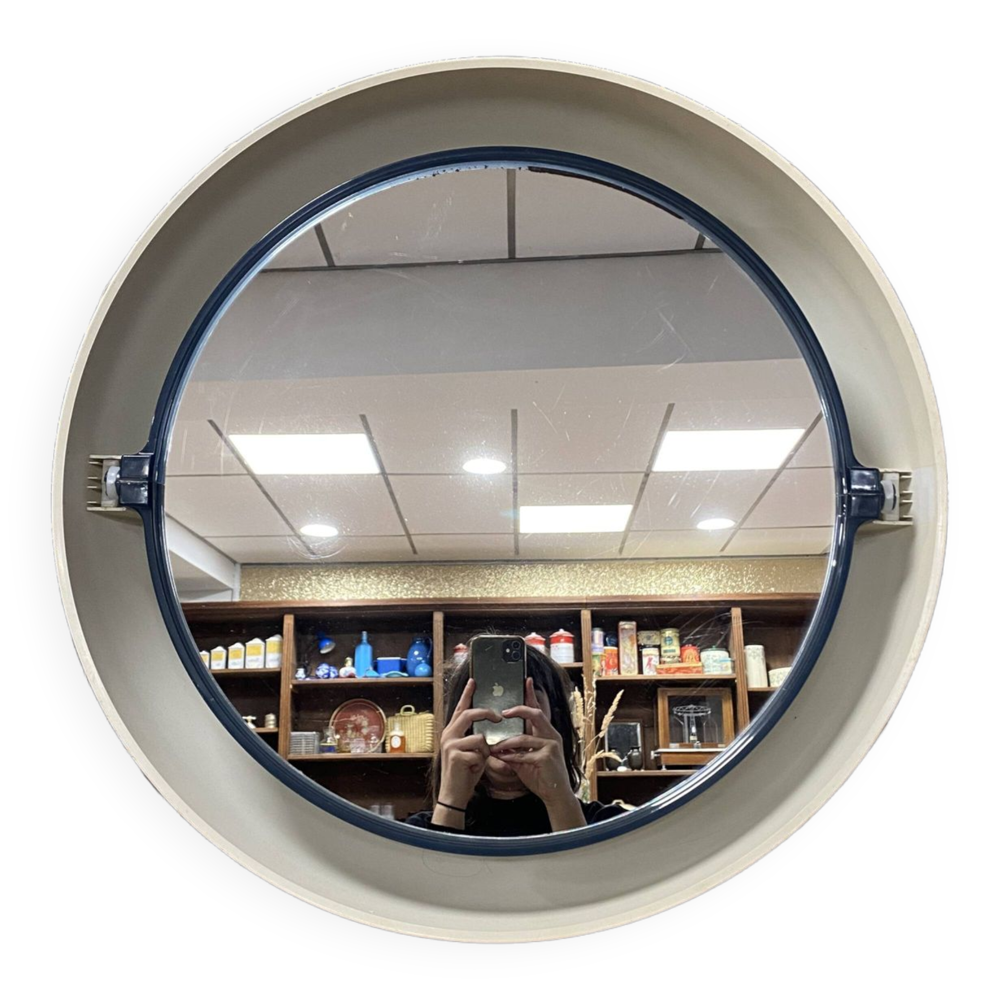 Vintage round luminous and pivoting spage age mirror by Allibert, circa 1970