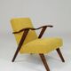 Fauteuil scandinave velours côtelé jaune citron chêne 1960