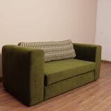 Olive velvet two-seater sofa