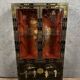 20th century China: Pretty bookcase in lacquer, hard stone and mother-of-pearl with three glazed sides