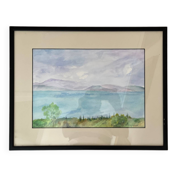 Tableau, aquarelle ''Lac Odiwara'' de JJ Leproust