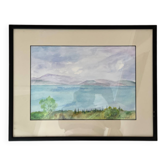 Tableau, aquarelle "Lac Odiwara" de JJ Leproust