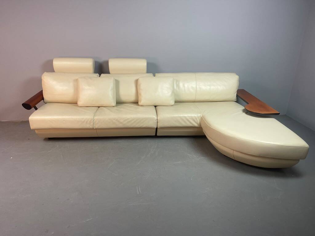 Exceptional Mid-Century Frighetto Italian Cream Leather Landscape Sofa with