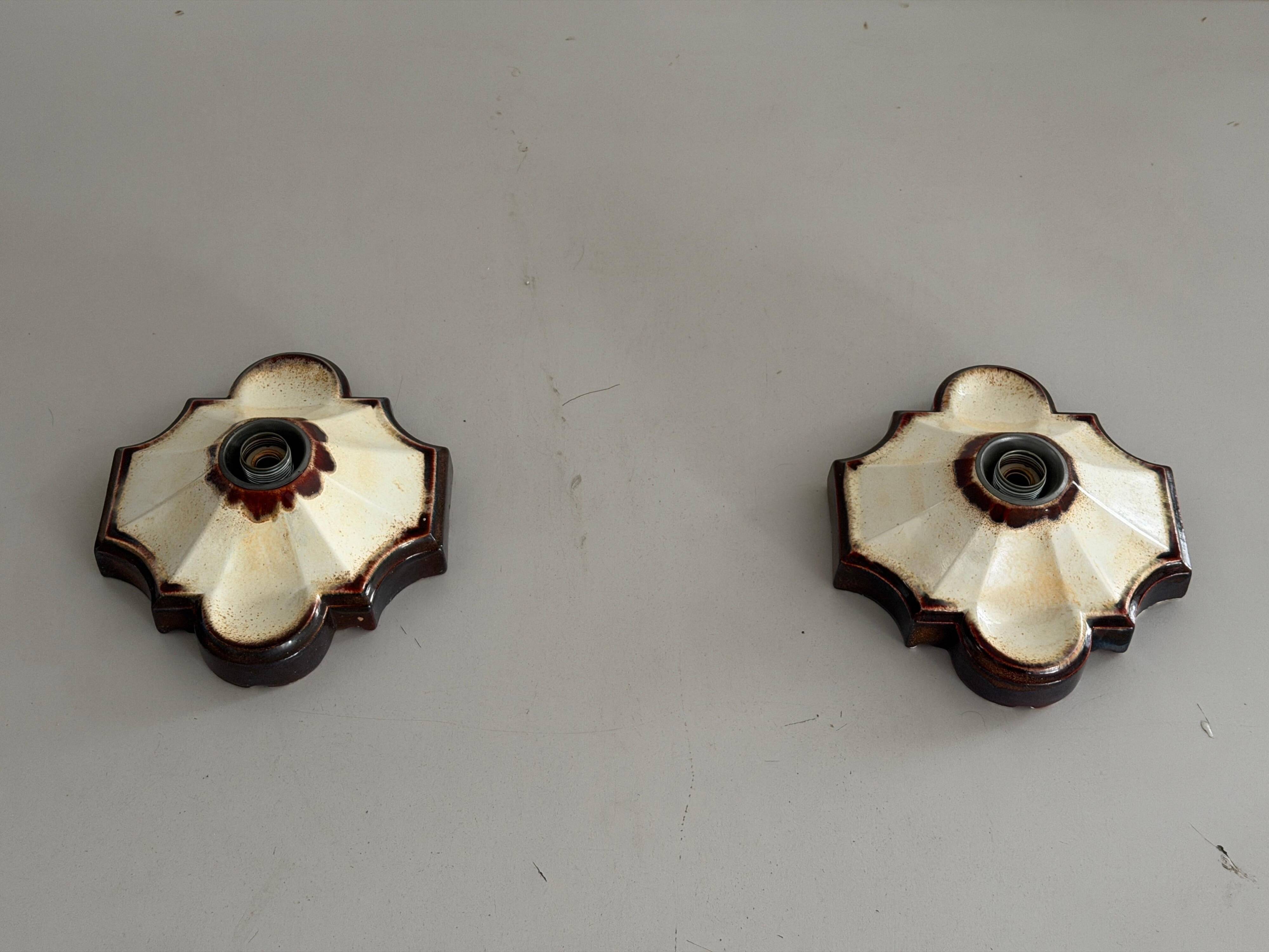 Pair of brown and cream ceramic wall lights by PAN Leuchten, 1970 Germany