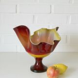 Vintage Swung Vase  Fruit Bowl Retro Red Blown Glass  Handmade Table Decor