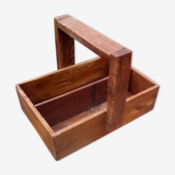 Wooden box 2 compartments, rigid handle