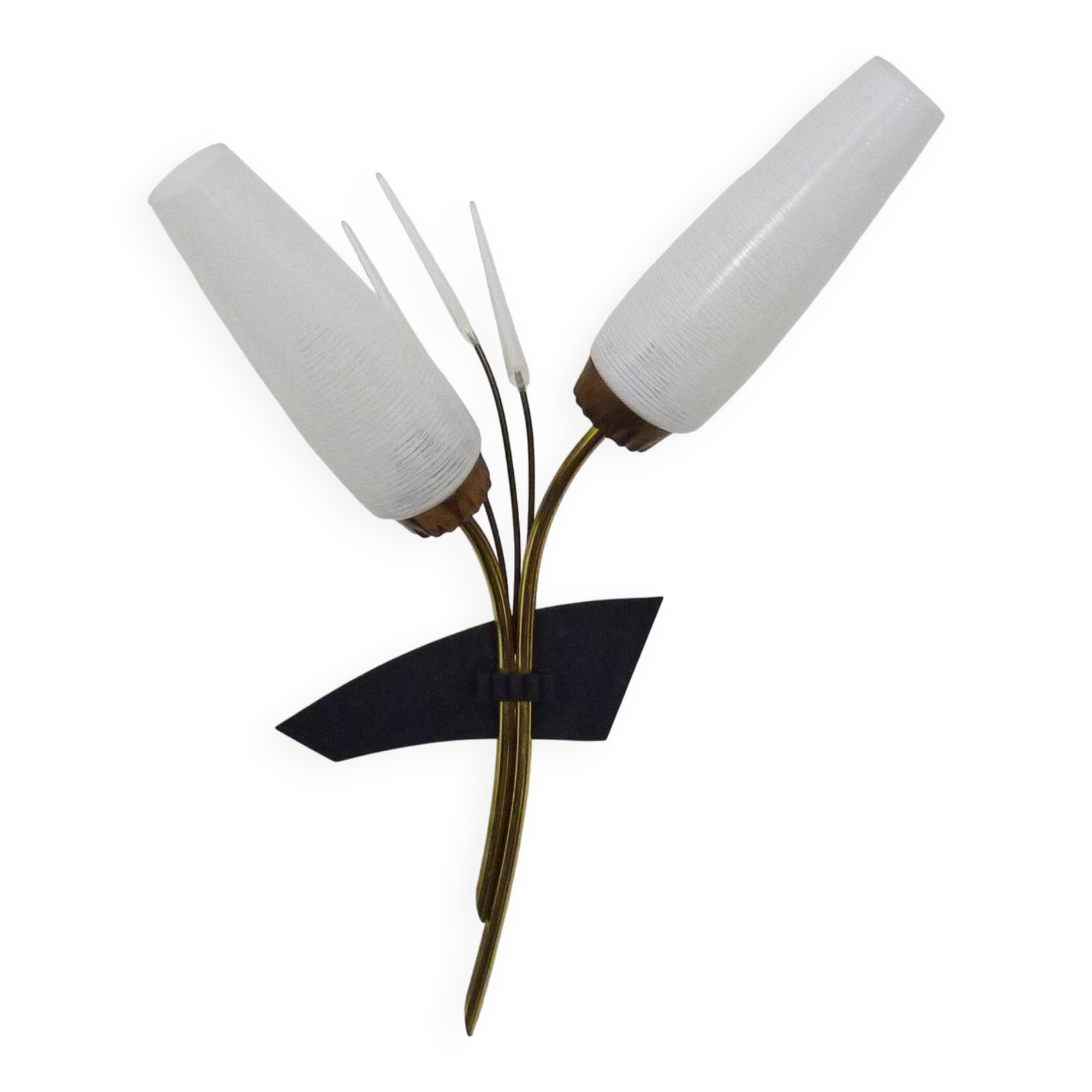 Applique murale vintage brin de blé en laiton à tulipe en verre, Années 60