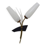 Applique murale vintage brin de blé en laiton à tulipe en verre, Années 60