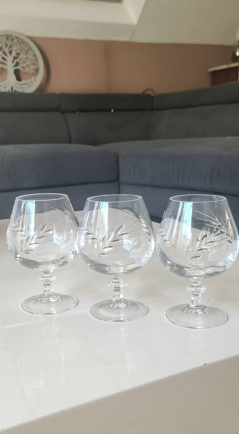 Lot 6 Verres Cognac/Cristal Arques. Model Fleury engraved with Wheat Ears.