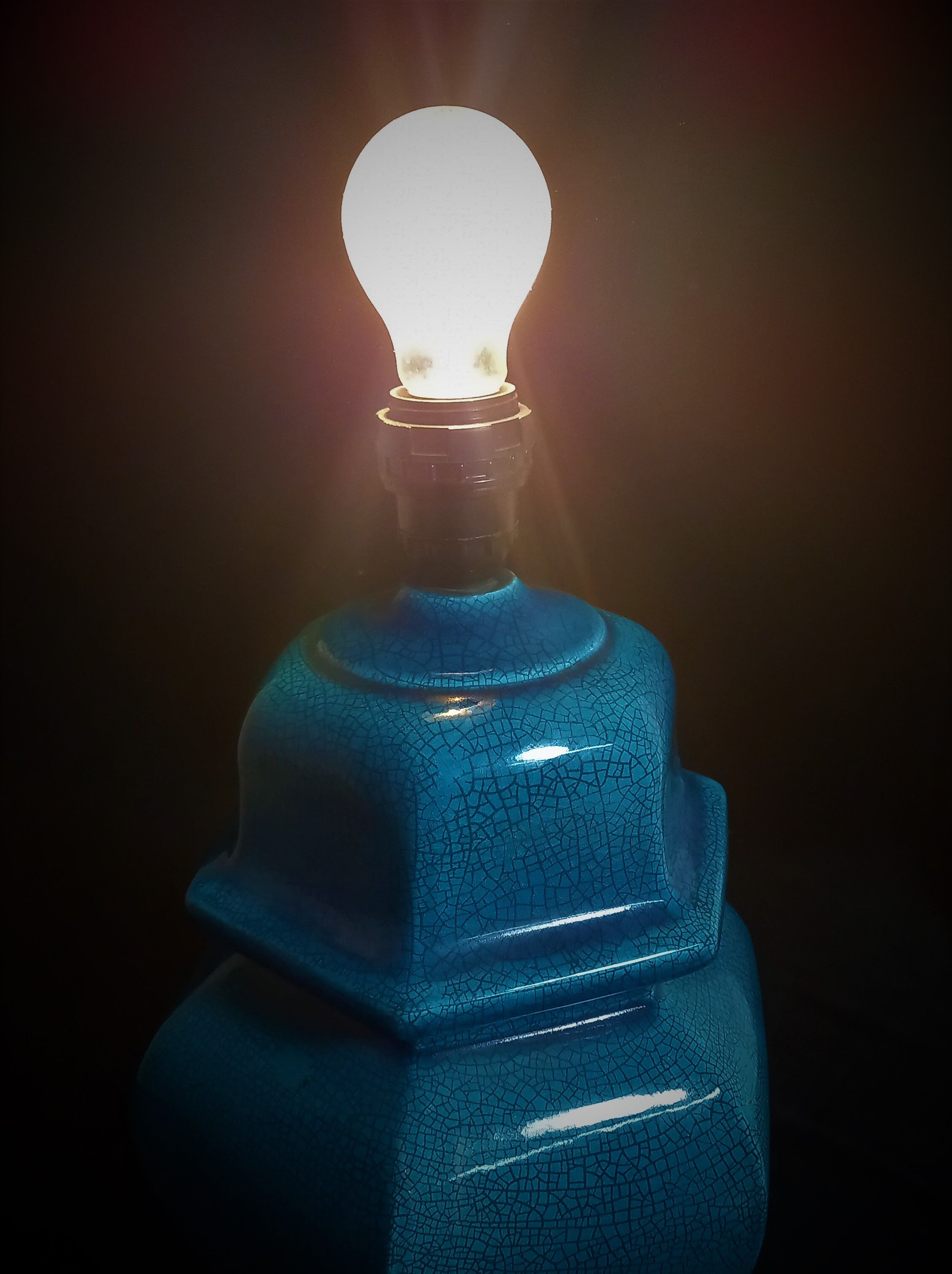 Table lamp foot in cracked turquoise earthenware