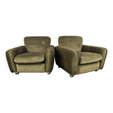 Pair of vintage armchairs from the 70s in green fabric, 1970
