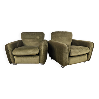 Paire de fauteuils vintage des années 70 en tissu vert, 1970