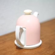 Vintage teapot, porcelain teapot and metal hat, teapot, kettle, infusion, kitchen