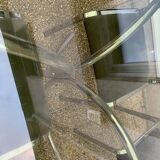Vintage table, glass top, chrome base + 4 chairs