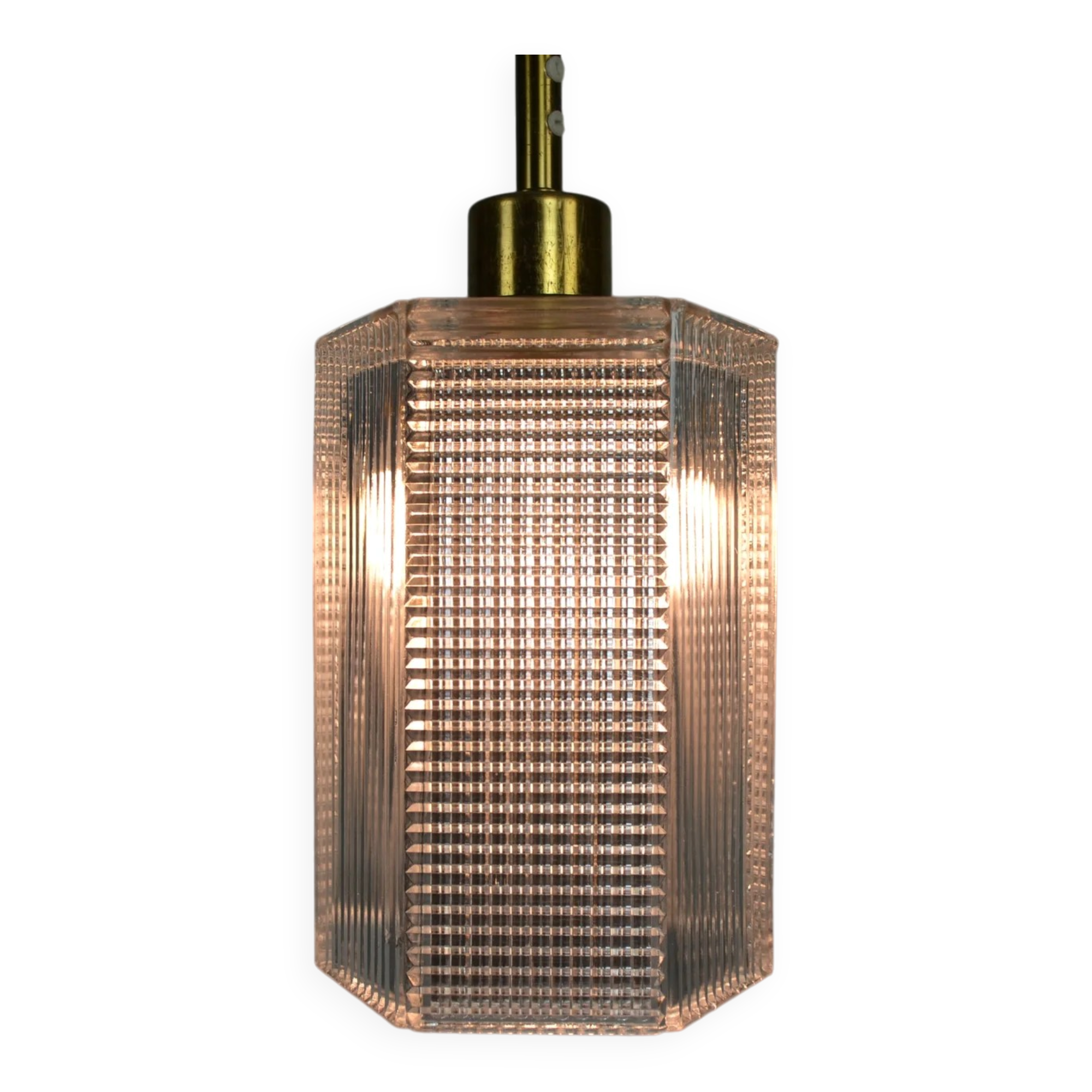 Pendant Lamp, Pressed Glass and Brass, 1960s, Sweden