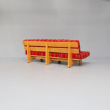 80s low three seat slatted bench / sofa