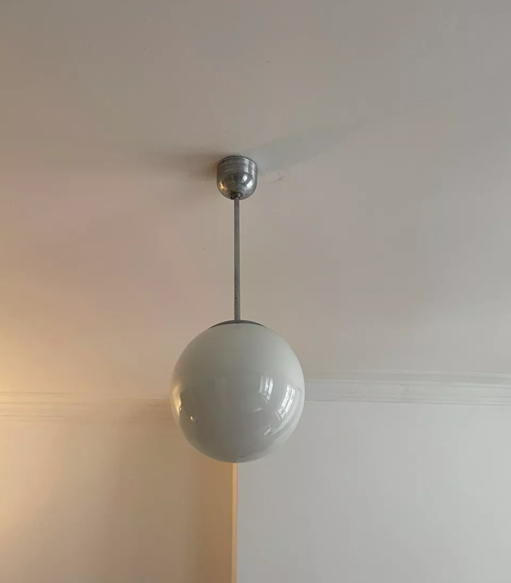 Vintage chandelier opal globe, art deco 1930