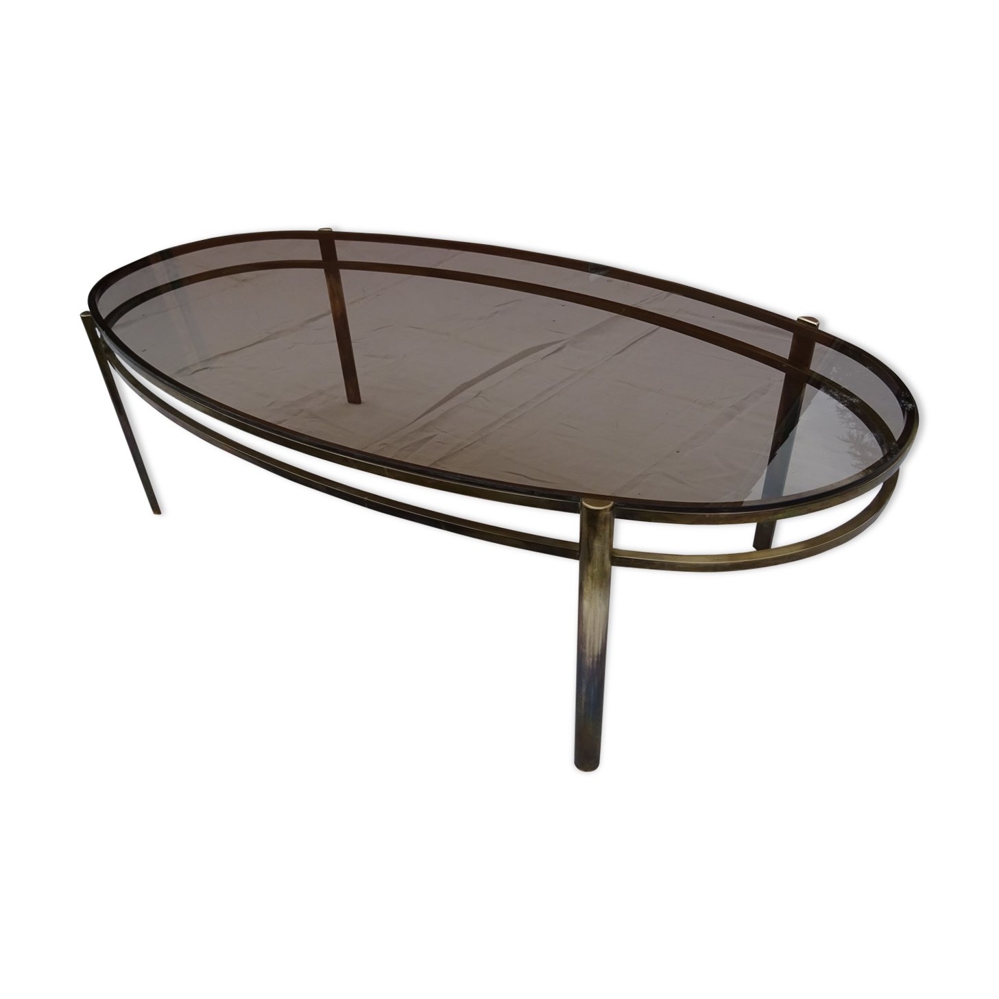 Coffee table low oval bronze doré Jacques Quinet 1950/1960