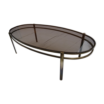 Coffee table low oval bronze doré Jacques Quinet 1950/1960