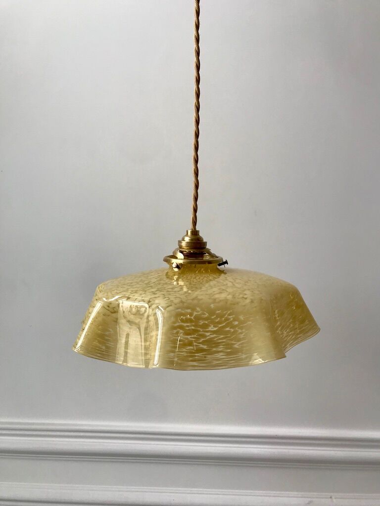 Yellow Clichy glass pendant lamp 20s