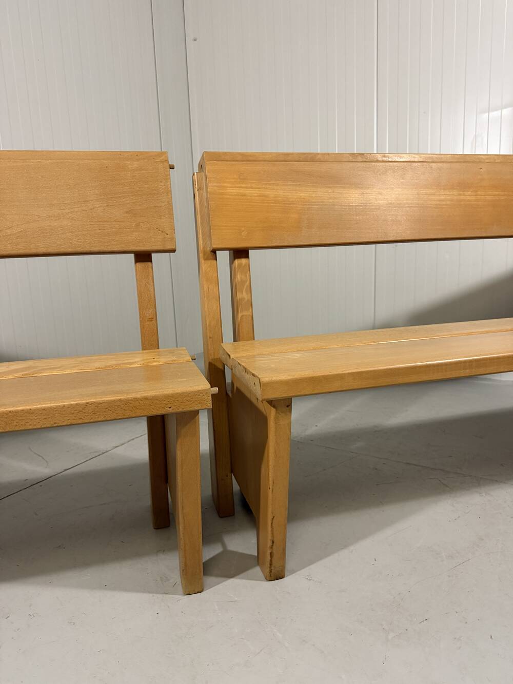 XL architectural modernist solid beech wooden bench 1960’s