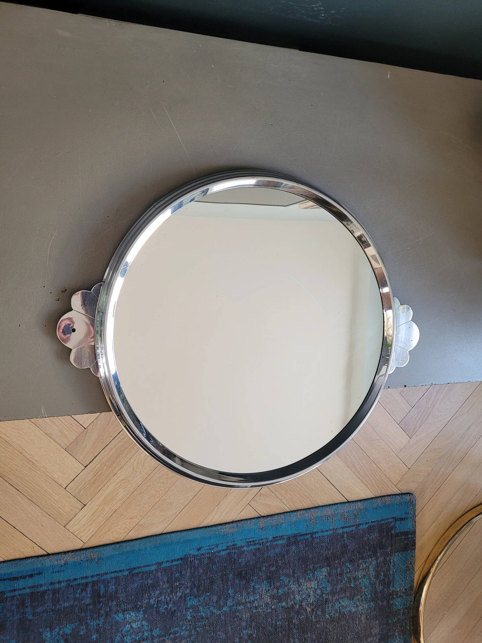 Vintage silver metal mirror tray