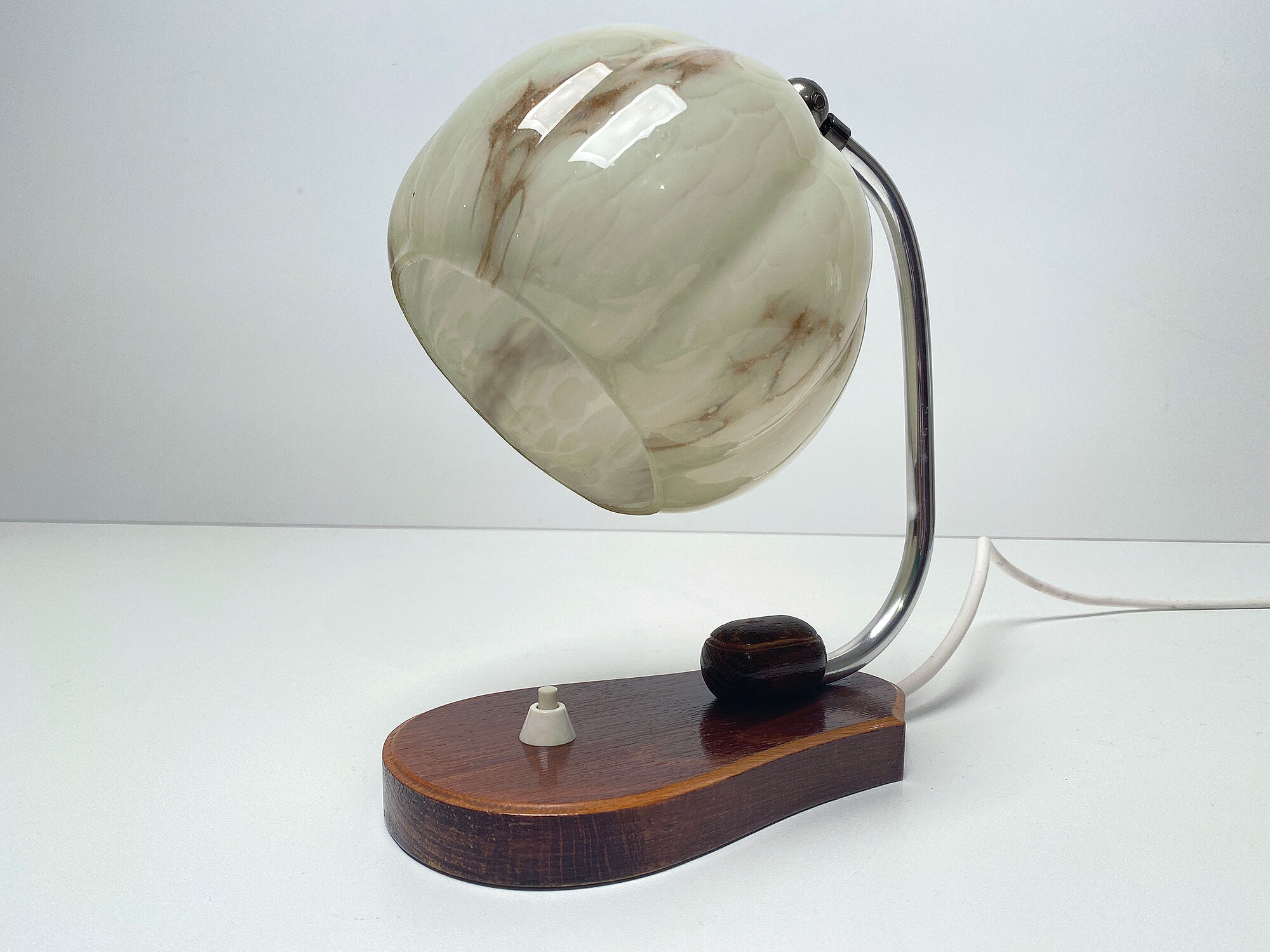 table lamp vintage art deco bauhaus, 30s, opaline marbled wood