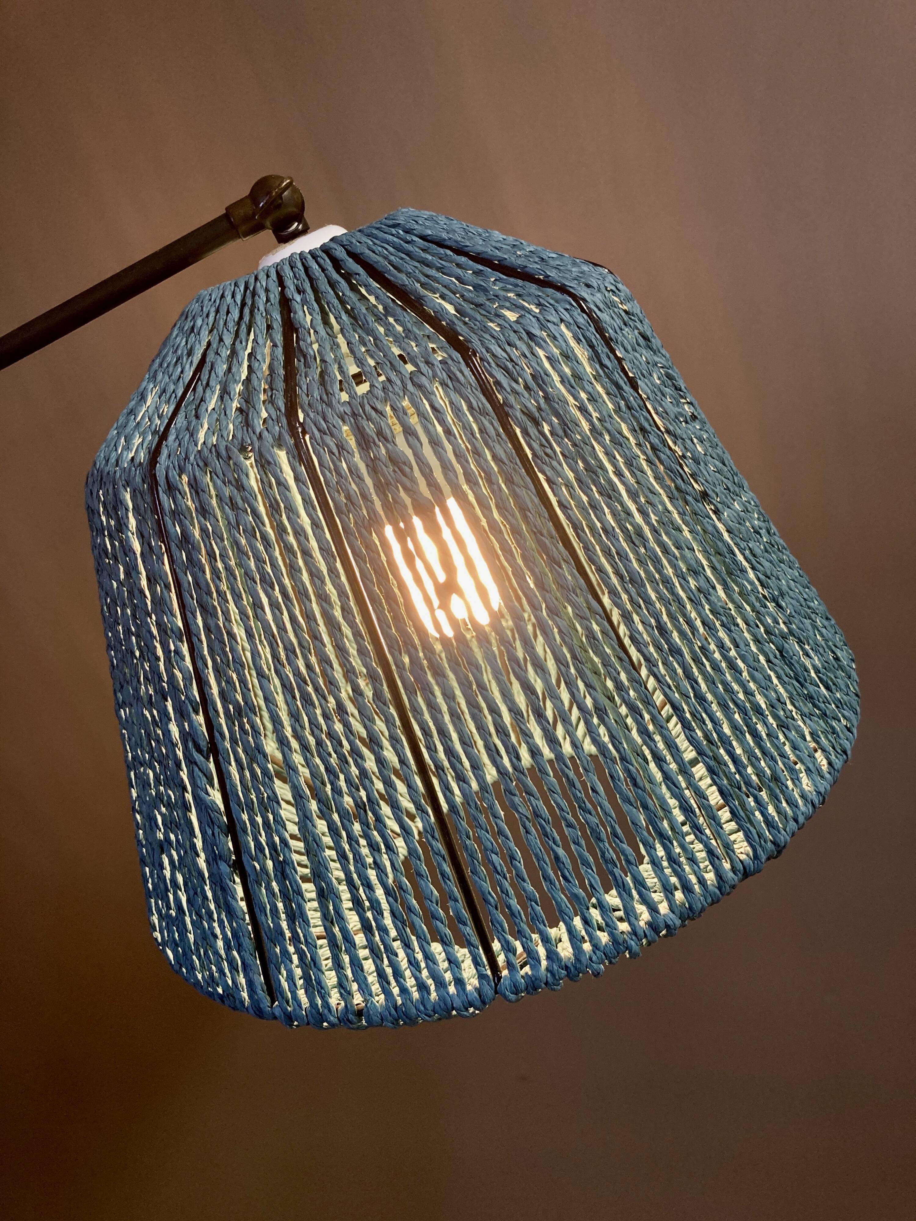 Walnut lamp brass modular rope design 1950