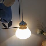 Honey cream opaline pendant light with chrome finish