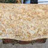 Ancienne petite commode galbée en marqueterie bois de rose style Louis XV