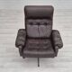 Chaise pivotante danoise des années 1970, état d'origine, cuir d'ameublement marron.