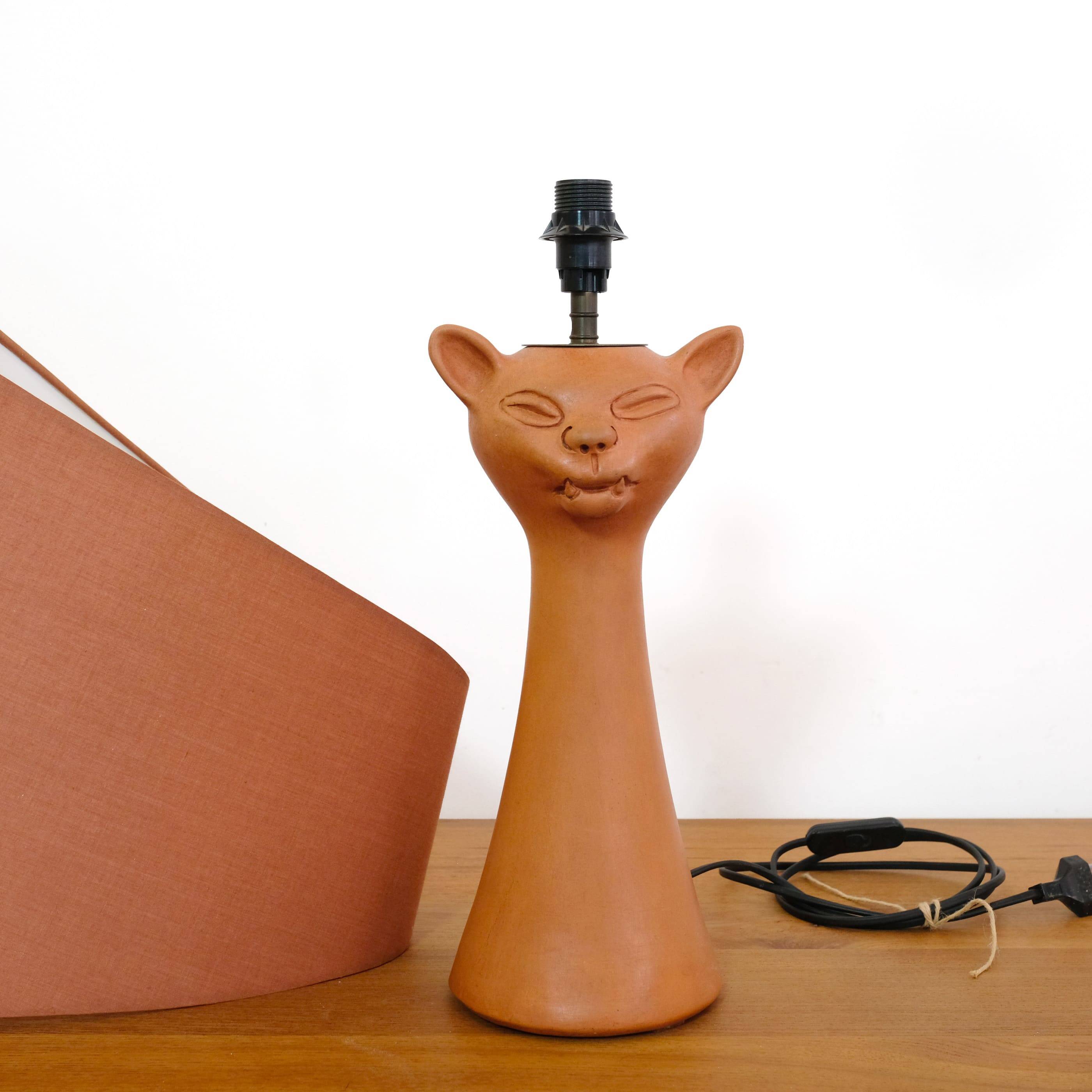 Jean Marais, terracotta cat lamp from the 70s-80s.