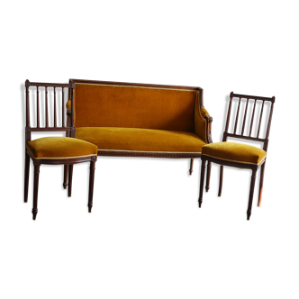 Banquette deux places de style Louis XVI Directoire et ses deux chaises