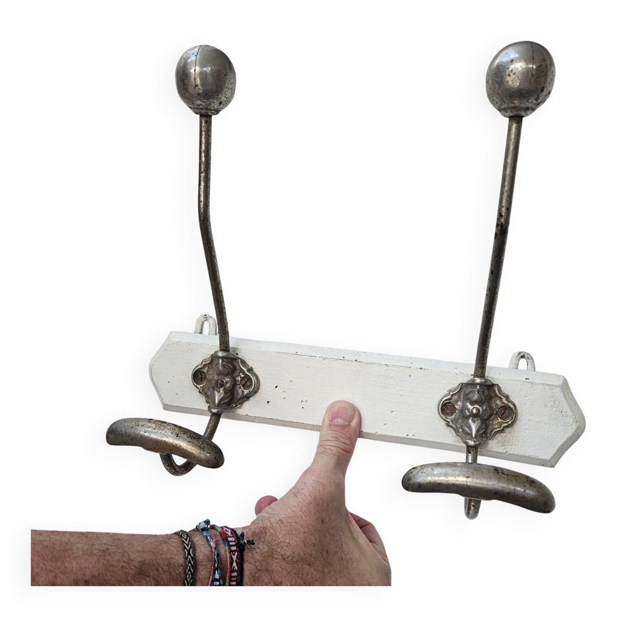 Antique wooden and metal coat rack