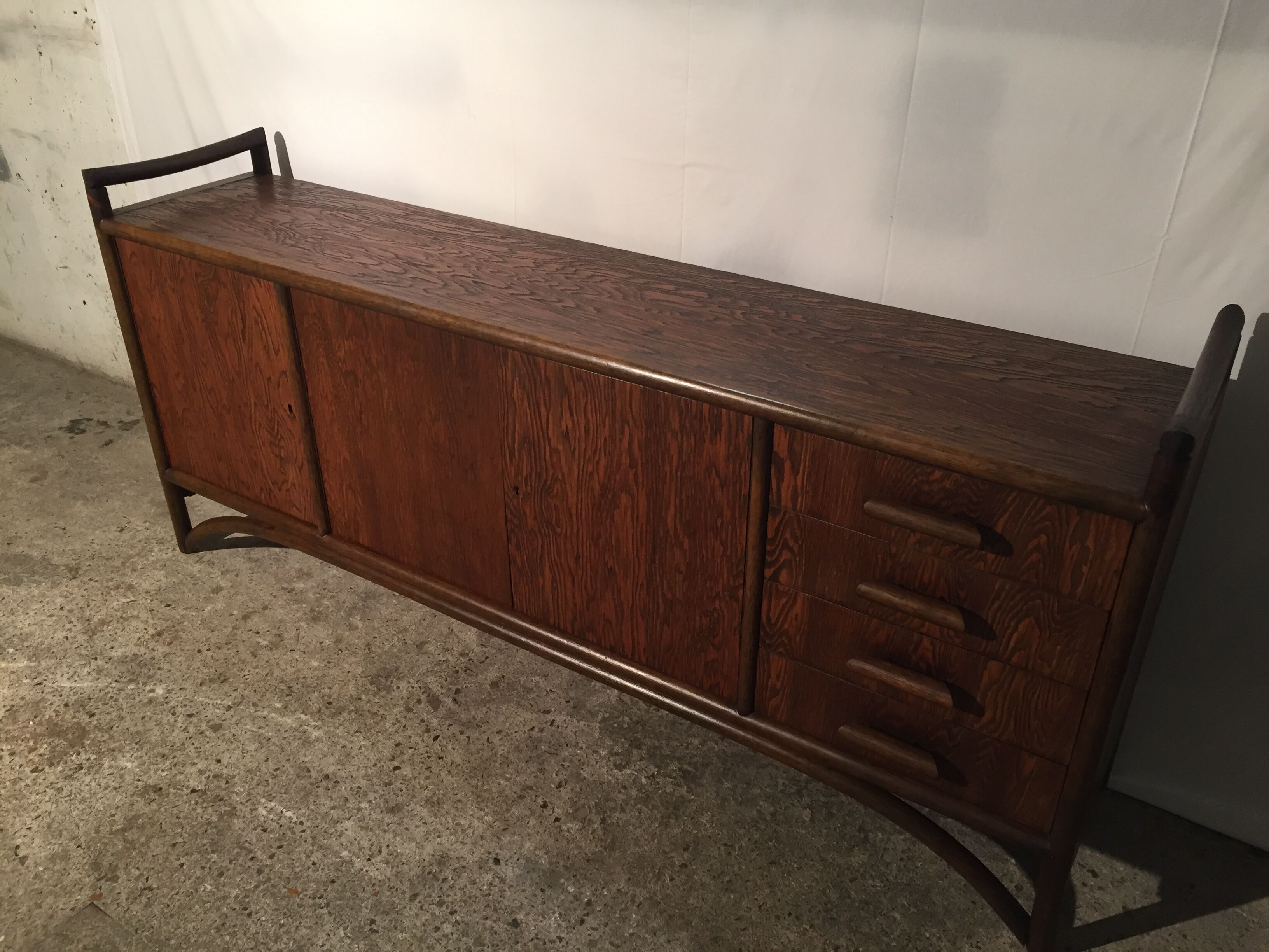 Brushed oak and bamboo sideboard 1970