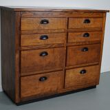 Belgian industrial oak apothecary cabinet, 1940s