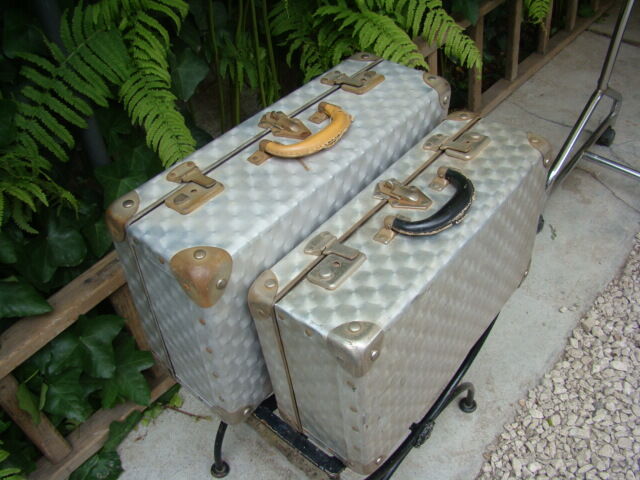Lot of two old aluminum suitcase