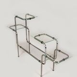 Large Bauhaus Functionalist Plant Stand in Chromed Steel and Glass, Former