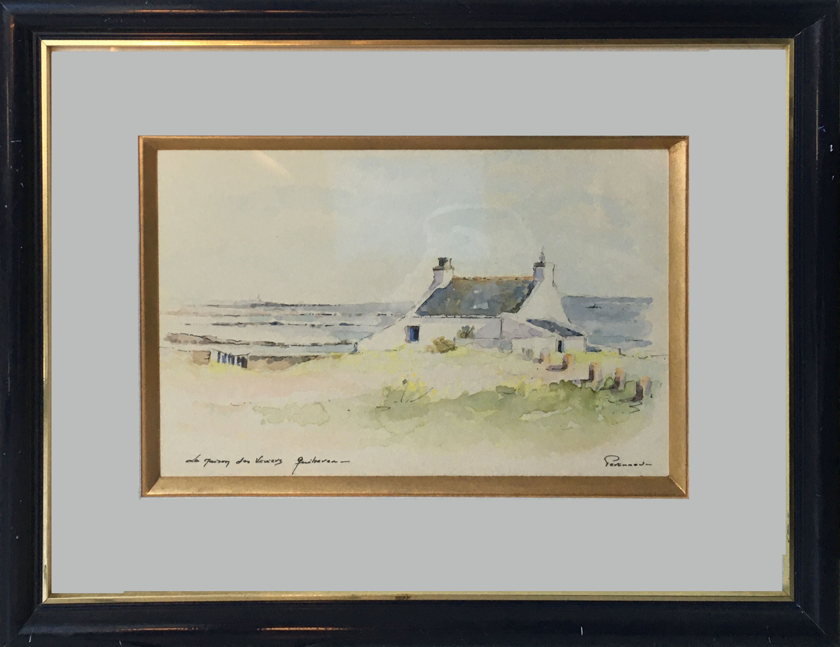 Painting watercolor "the house of viviers" quiberon signed & frame
