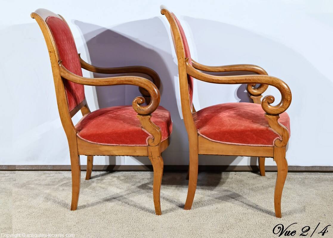 Pair of Cherry Wood Armchairs, Louis Philippe Period – 1st Part 19th