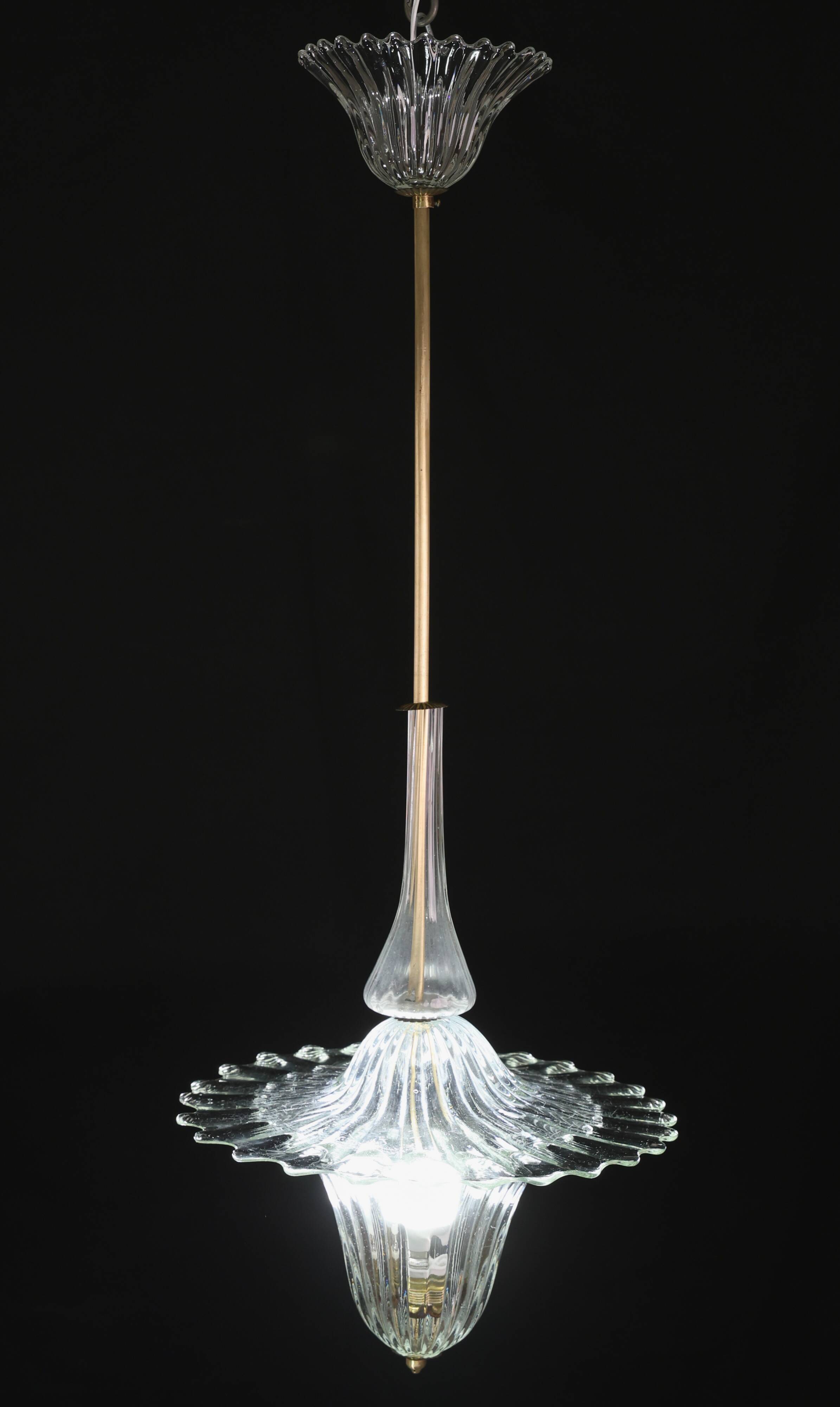 Elegant Art Decò Murano Glass Lantern by Barovier e Toso Pendant Light, 195
