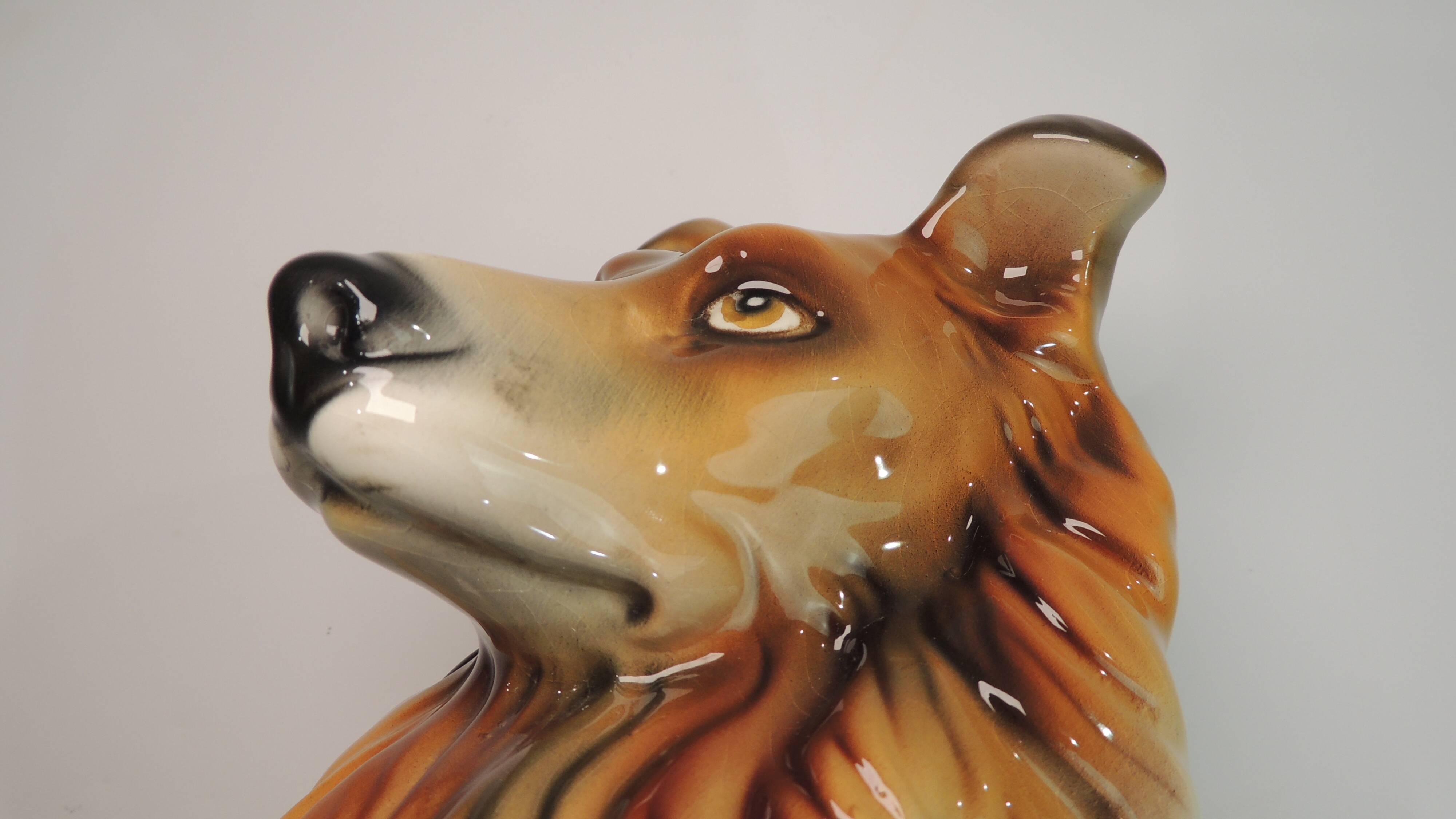 Vintage Ceramic Sitting Collie Dog Sculpture