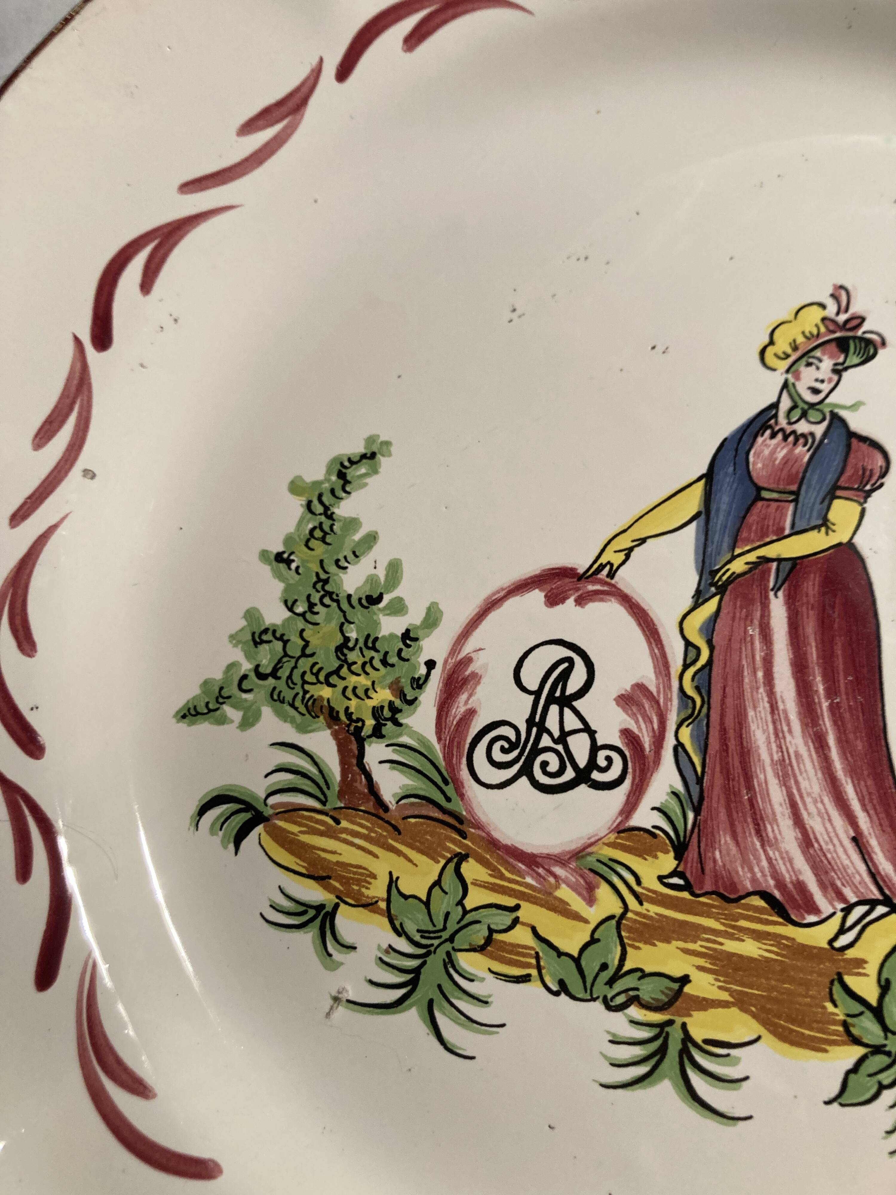 Faience plate Les Islettes decor Madame Bernard 19th century 23 cm rare model