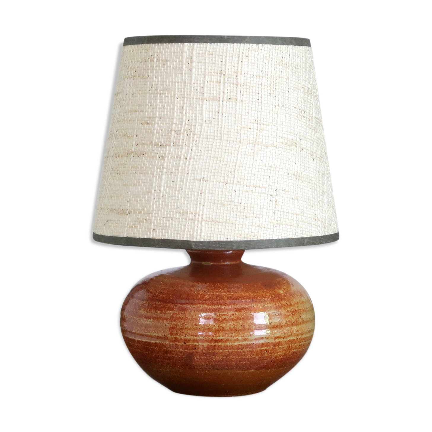 Signed sandstone lamp, beige lampshade, 70s