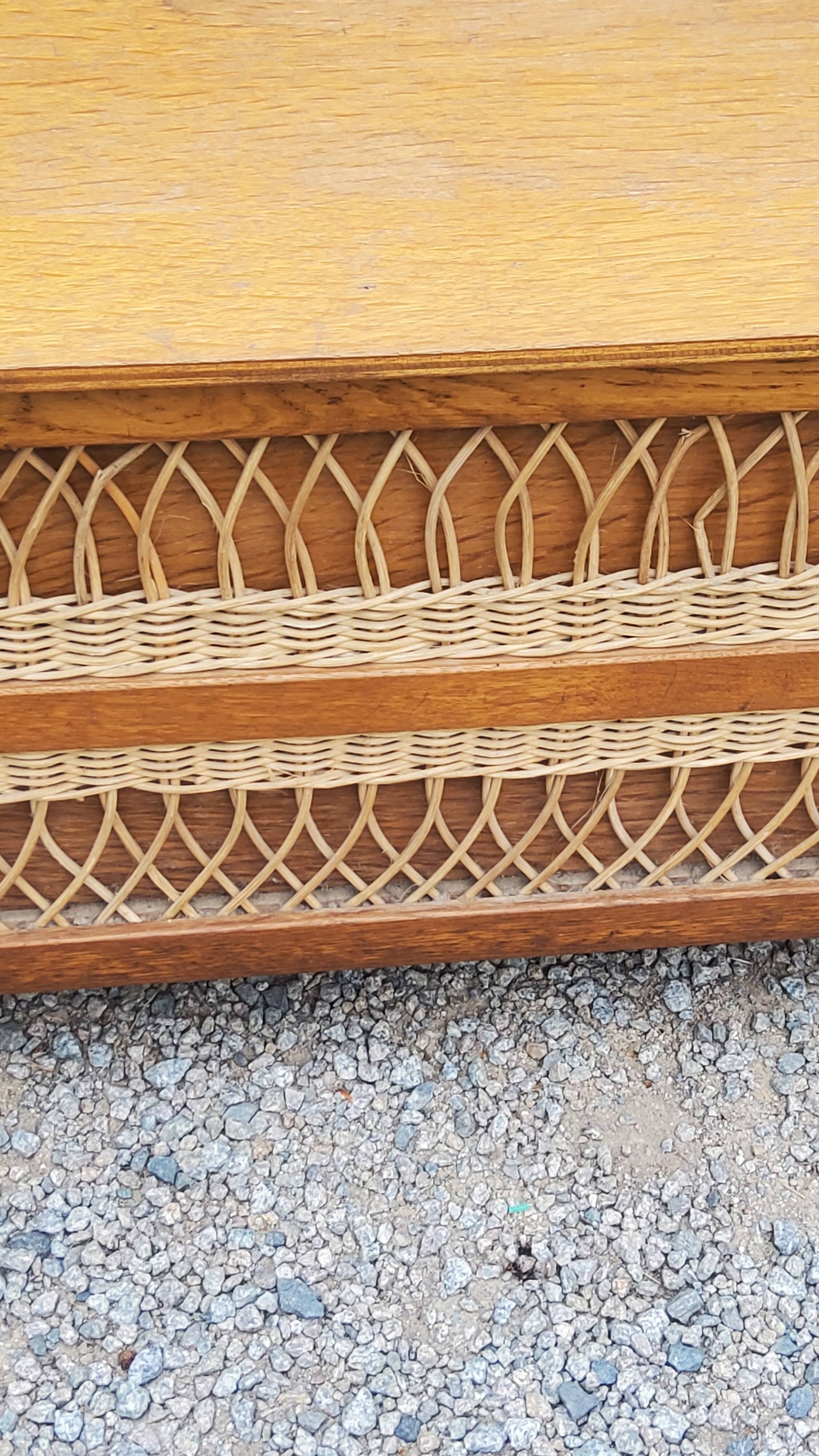 Vintage chest bench from the 50s in oak and rattan