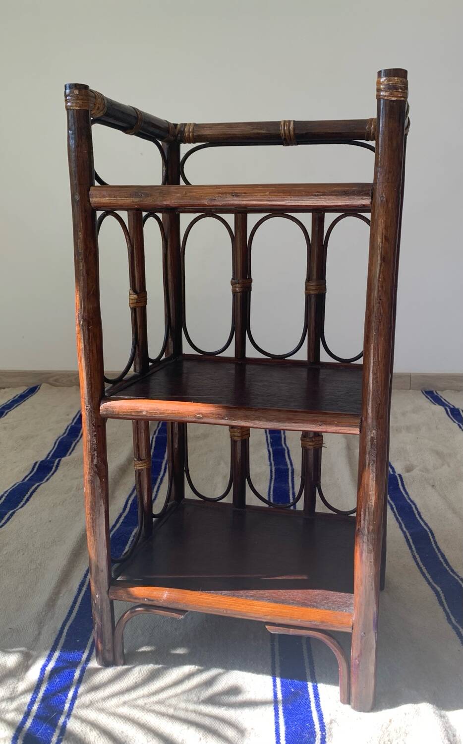 Vintage wooden and rattan side table